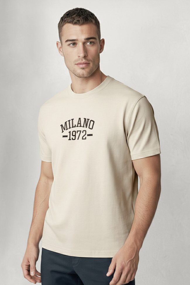 Milano Vintage, T-Shirt Μπλούζα με Σχέδιο σε Εκρού Χρώμα