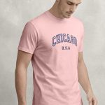 Chicago Navy, T-Shirt Μπλούζα με Σχέδιο σε Ροζ Χρώμα