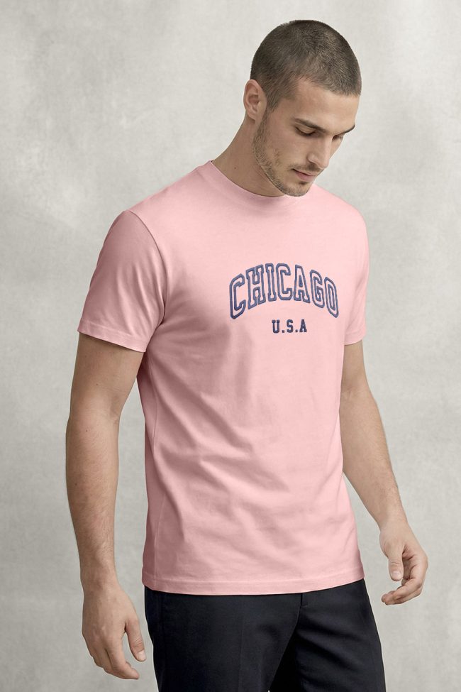Chicago Navy, T-Shirt Μπλούζα με Σχέδιο σε Ροζ Χρώμα