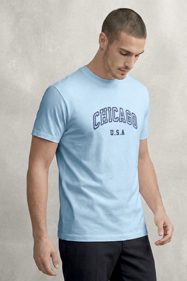 Chicago Navy, T-Shirt Μπλούζα με Σχέδιο σε Γαλάζιο Χρώμα