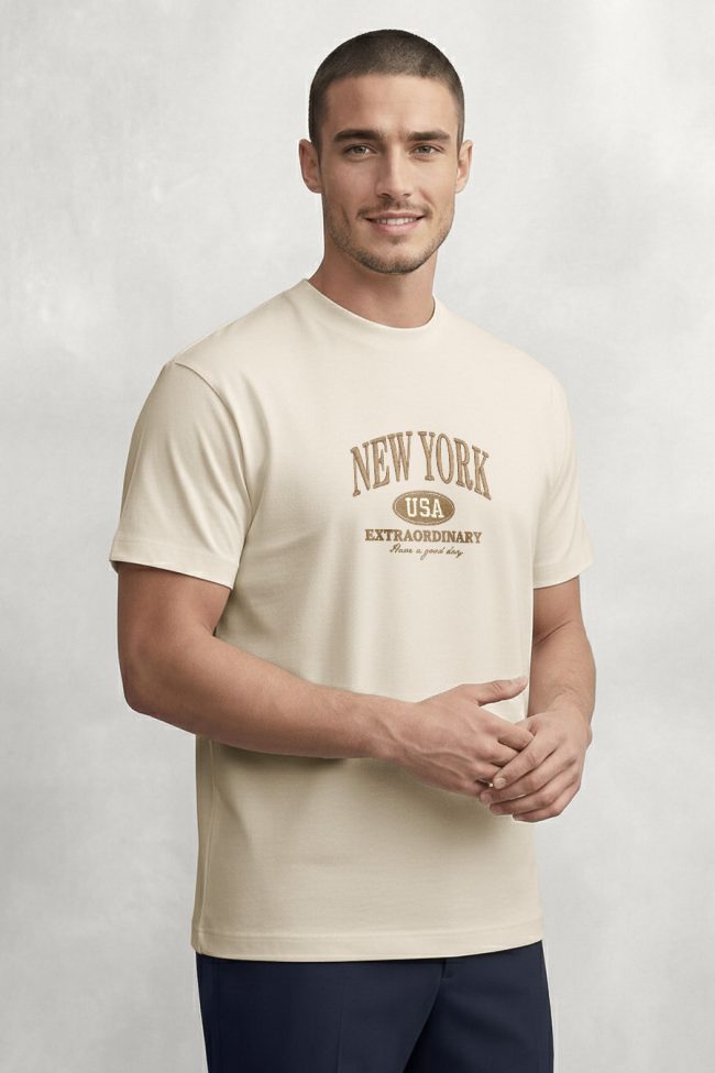 New York Extraordinary, T-Shirt Μπλούζα με Σχέδιο σε Εκρού Χρώμα
