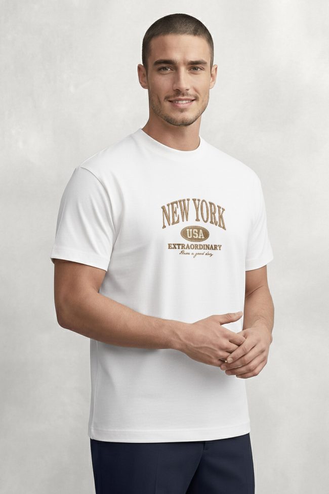 New York Extraordinary, T-Shirt Μπλούζα με Σχέδιο σε Λευκό Χρώμα