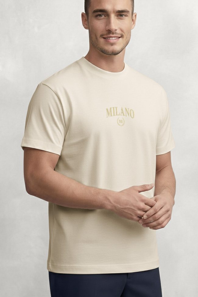 Milano Gold, T-Shirt Μπλούζα με Σχέδιο σε Εκρού Χρώμα