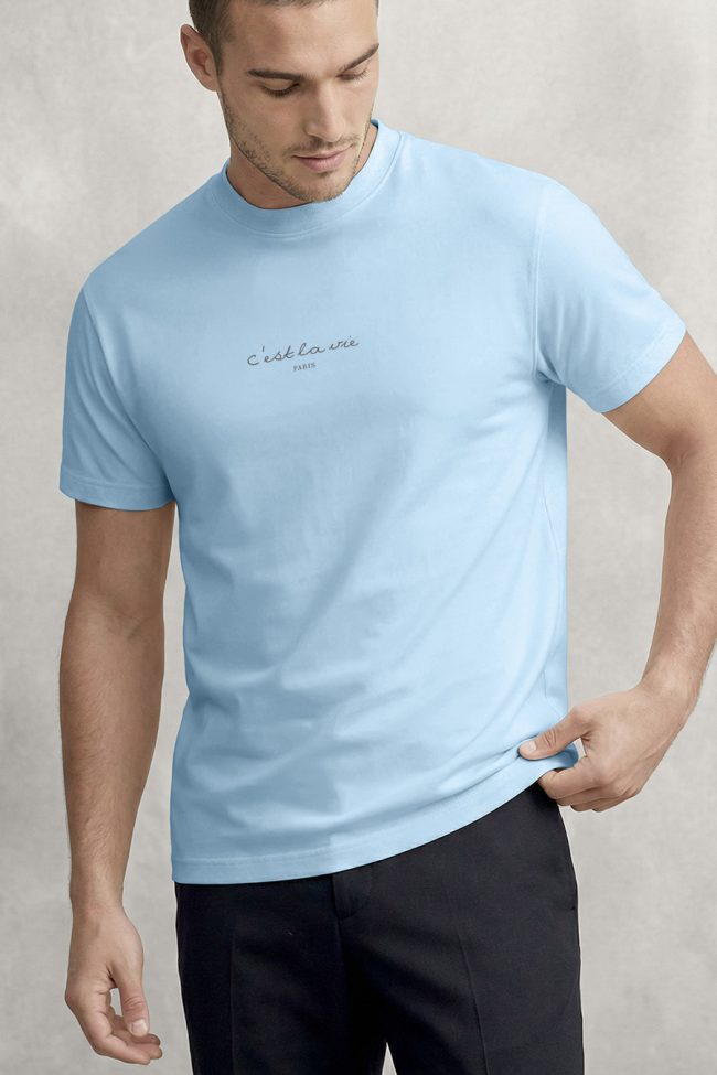 CEst La Vie Calligraphy Black, Μπλούζα T-Shirt σε Γαλάζιο Χρώμα