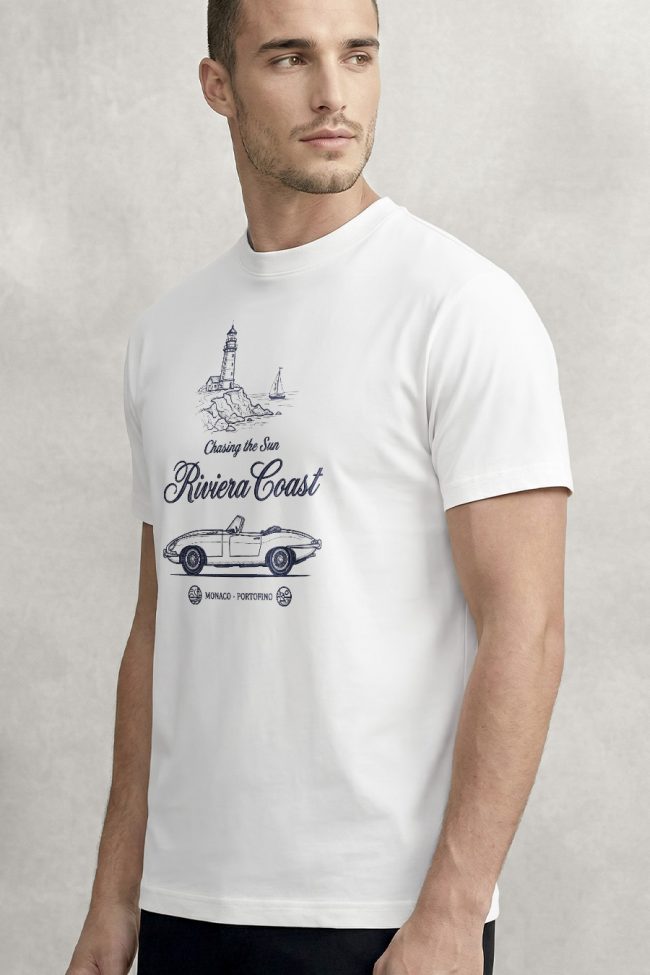Riviera Coast, Heavy Cotton T-Shirt σε Λευκό Χρώμα