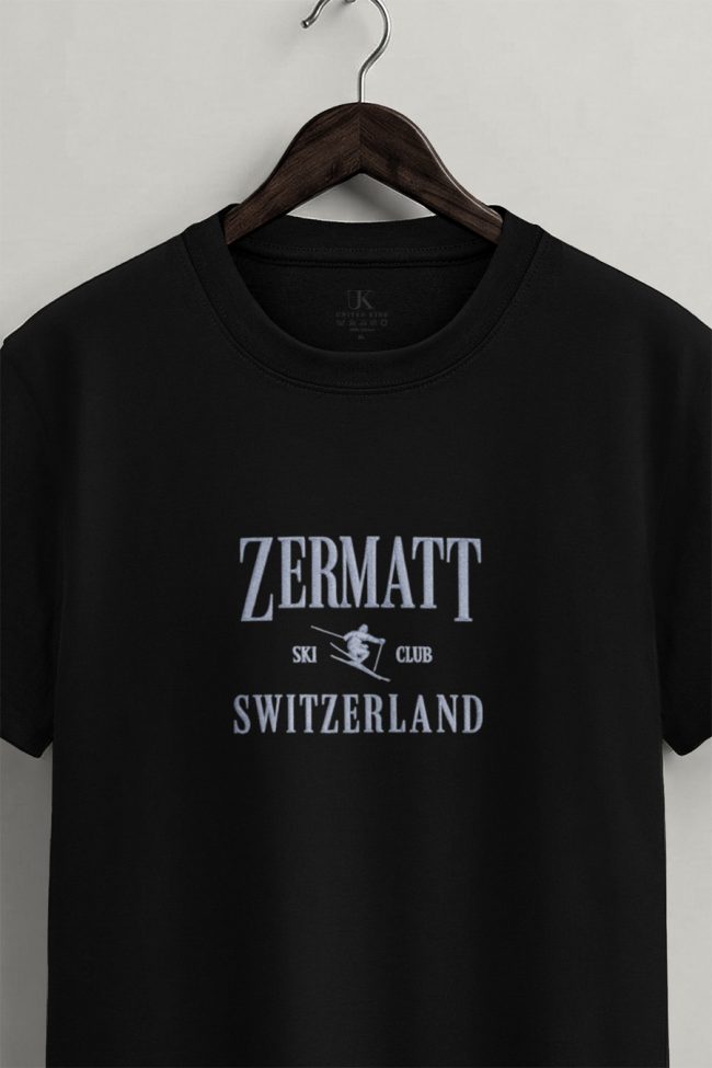 Zermatt Switzerland, T-Shirt Μπλούζα με Σχέδιο σε Μαύρο Χρώμα