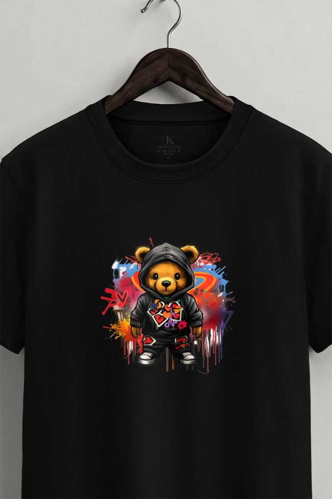Graffiti Teddy, Graphic T-Shirt σε Μαύρο Χρώμα