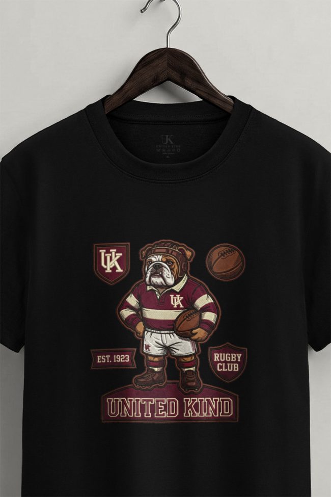Rugby Bulldog, Heavy Cotton T-Shirt σε Μαύρο Χρώμα