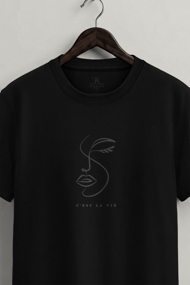 C Est La Vie Abstract, Heavy Cotton T-Shirt σε Μαύρο Χρώμα