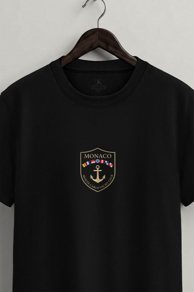 Monaco Shield, Heavy Cotton T-Shirt σε Μαύρο Χρώμα