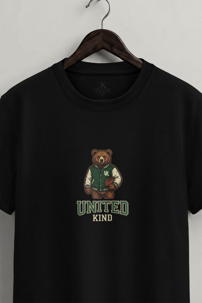 United Kind Bear, Casual Μπλούζα T-Shirt σε Μαύρο Χρώμα