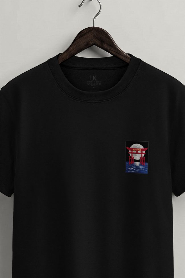 Japan Moon, Casual Μπλούζα T-Shirt σε Μαύρο Χρώμα