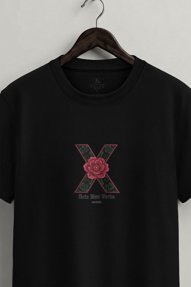 Acta Non Verba Rose, Casual Μπλούζα T-Shirt σε Μαύρο Χρώμα