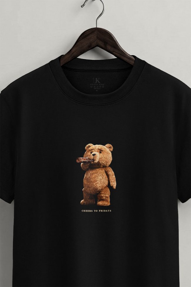 Cheers To Fridays Teddy, Μπλούζα T-Shirt σε Μαύρο Χρώμα