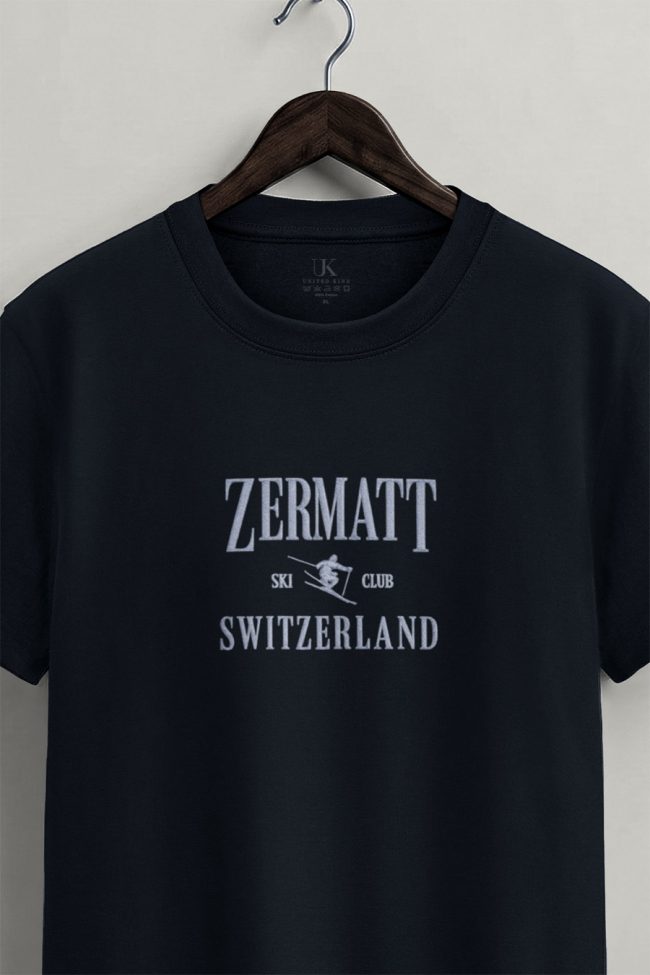 Zermatt Switzerland, T-Shirt Μπλούζα με Σχέδιο σε Μπλε Χρώμα