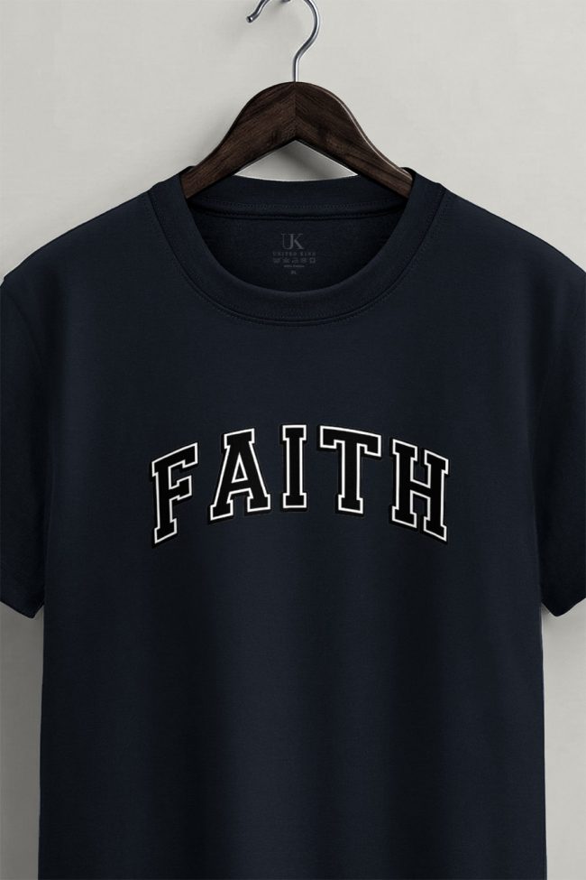 Oldschool Faith, T-Shirt Μπλούζα με Σχέδιο σε Μπλε Χρώμα