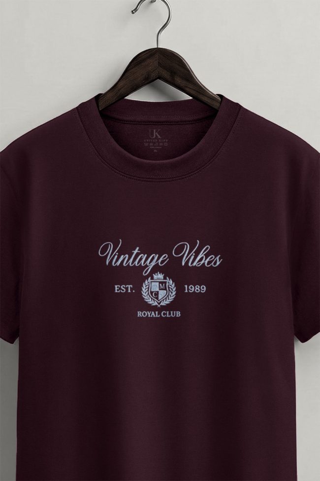 Vintage Vibes Royal Club, Μπλούζα T-Shirt σε Μπορντώ Χρώμα