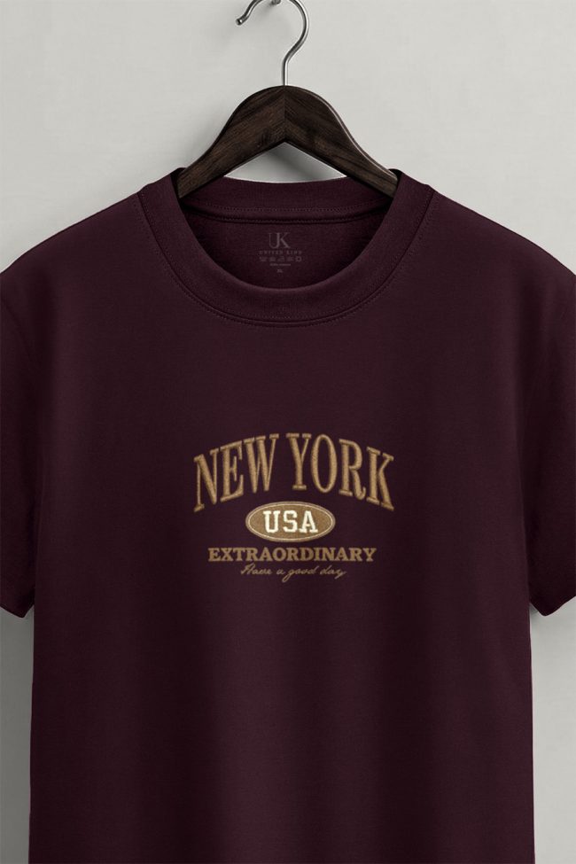 New York Extraordinary, T-Shirt Μπλούζα με Σχέδιο σε Μπορντώ Χρώμα