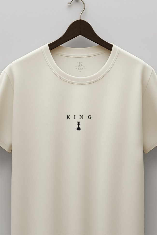 Chess King, Heavy Cotton T-Shirt σε Εκρού Χρώμα