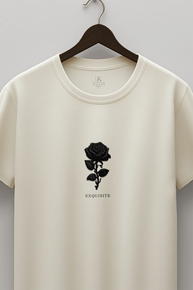 Black Rose, Heavy Cotton T-Shirt σε Εκρού Χρώμα