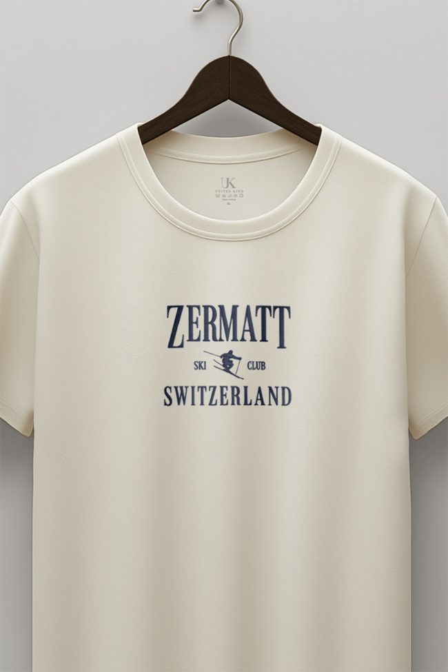 Zermatt Switzerland, T-Shirt Μπλούζα με Σχέδιο σε Εκρού Χρώμα