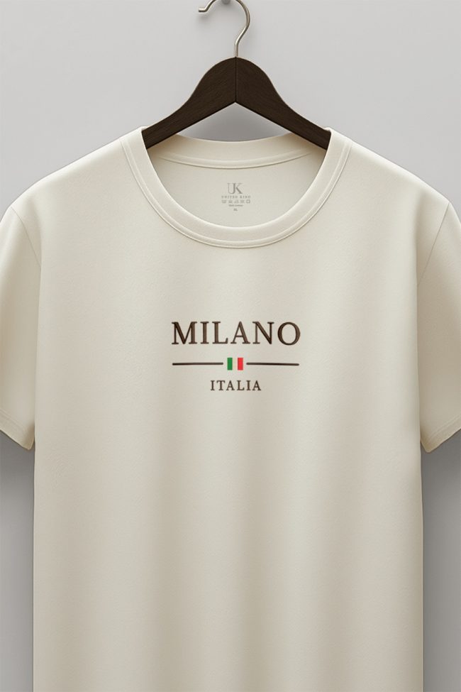 Milano Italia Flag , T-Shirt Μπλούζα με Σχέδιο σε Εκρού Χρώμα