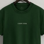 Carpe Diem White, Heavy Cotton T-Shirt σε Πράσινο Χρώμα