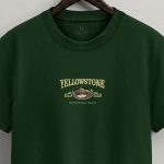 Yellowstone Park, T-Shirt Μπλούζα με Σχέδιο σε Πράσινο Χρώμα