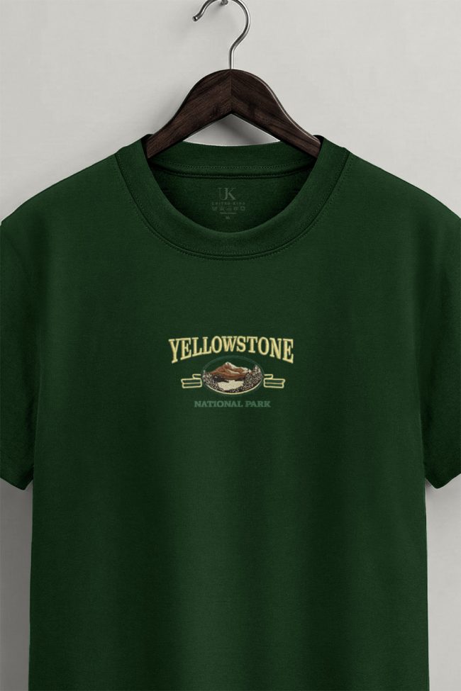 Yellowstone Park, T-Shirt Μπλούζα με Σχέδιο σε Πράσινο Χρώμα