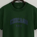 Chicago Navy, T-Shirt Μπλούζα με Σχέδιο σε Πράσινο Χρώμα
