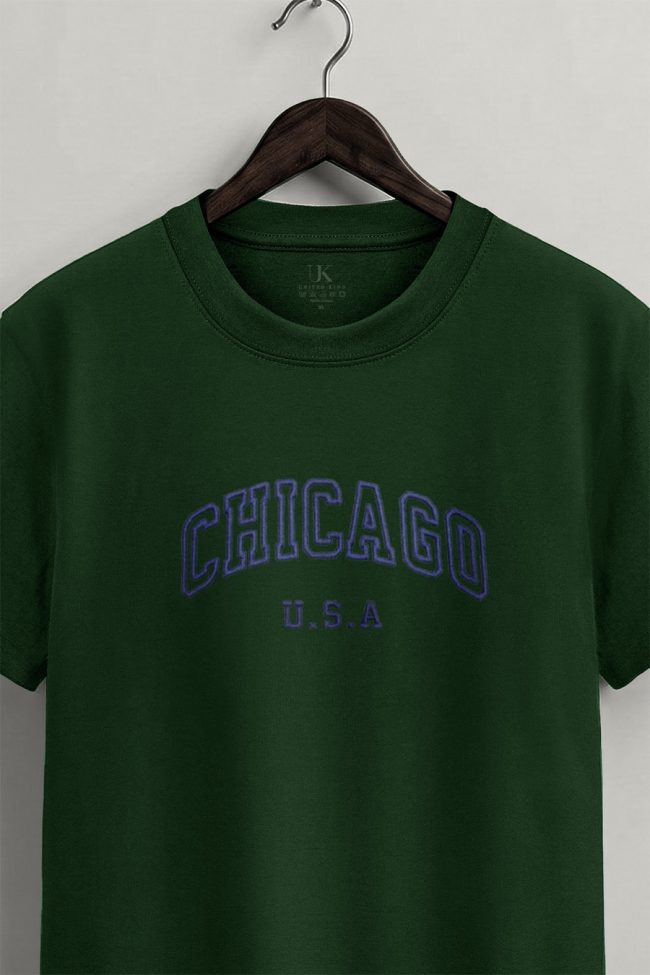Chicago Navy, T-Shirt Μπλούζα με Σχέδιο σε Πράσινο Χρώμα
