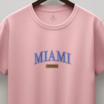 Miami Florida, T-Shirt Μπλούζα με Σχέδιο σε Ροζ Χρώμα