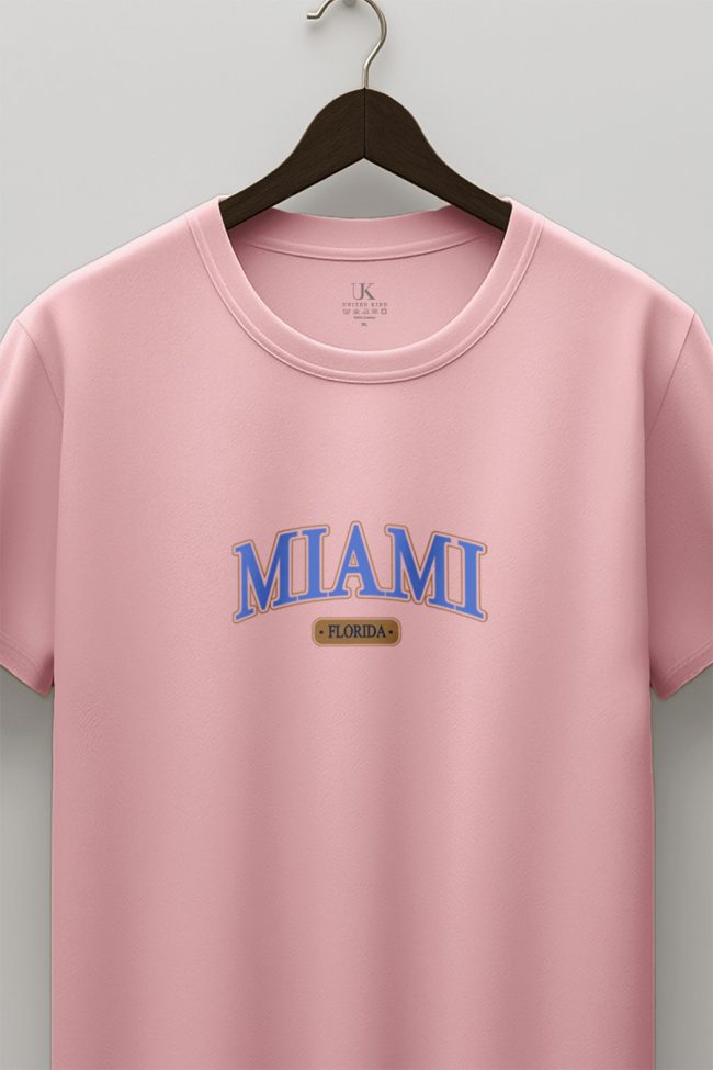 Miami Florida, T-Shirt Μπλούζα με Σχέδιο σε Ροζ Χρώμα