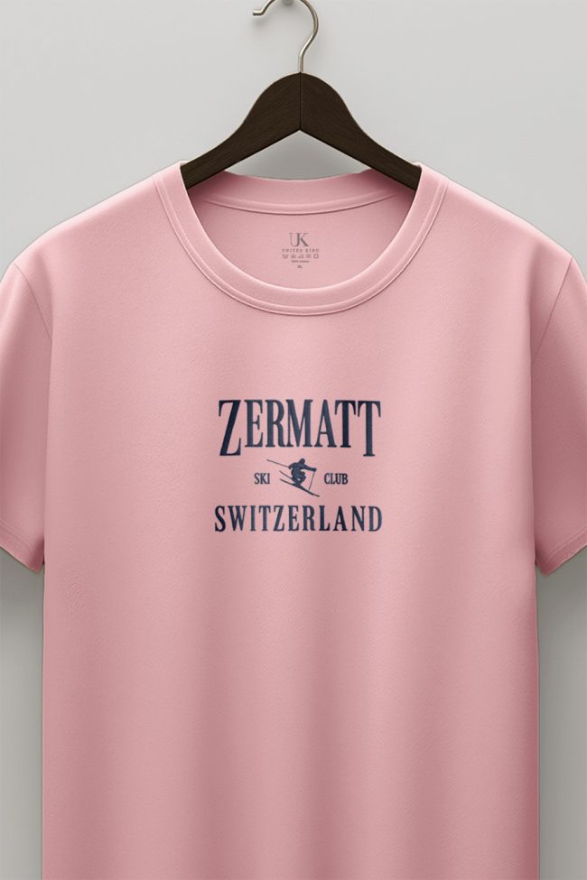 Zermatt Switzerland, T-Shirt Μπλούζα με Σχέδιο σε Ροζ Χρώμα