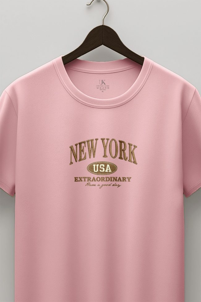 New York Extraordinary, T-Shirt Μπλούζα με Σχέδιο σε Ροζ Χρώμα