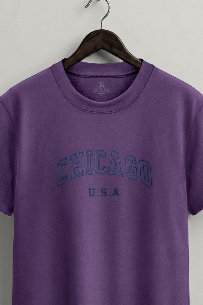 Chicago Navy, T-Shirt Μπλούζα με Σχέδιο σε Μωβ Χρώμα