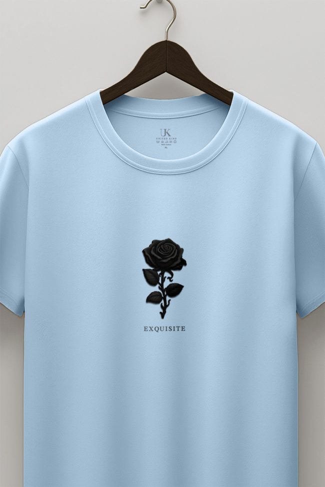 Black Rose, Heavy Cotton T-Shirt σε Γαλάζιο Χρώμα