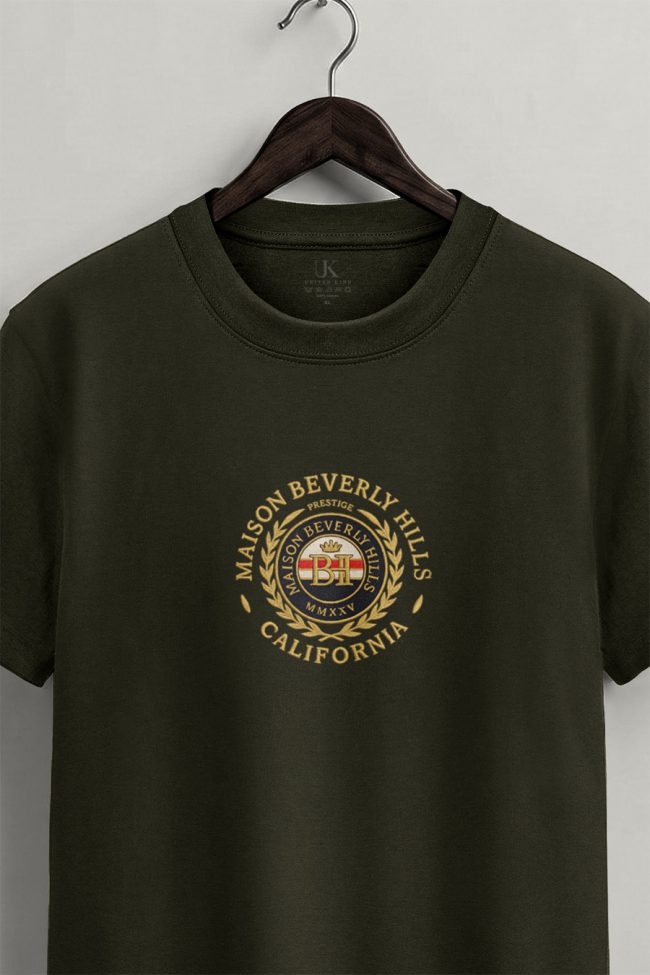 Maison Beverly Hills, Casual Μπλούζα T-Shirt σε Χακί Χρώμα