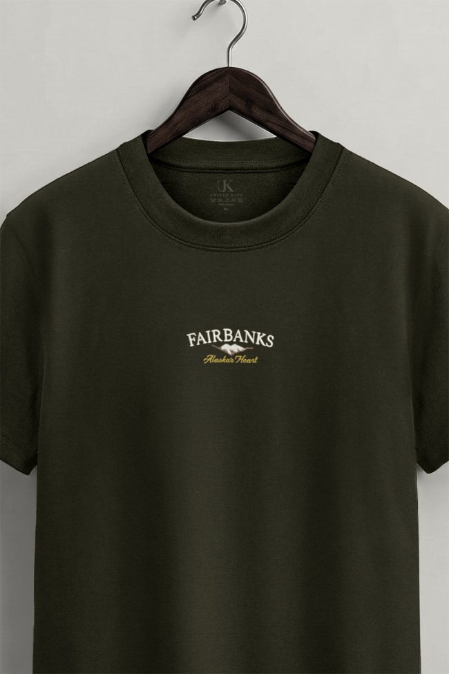 Fairbanks Alaska Heart, T-Shirt Μπλούζα με Σχέδιο σε Χακί Χρώμα