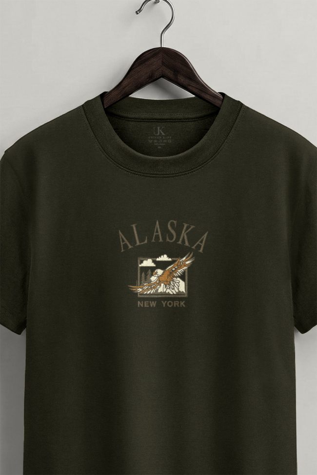 Alaska Eagle, T-Shirt Μπλούζα με Σχέδιο σε Χακί Χρώμα