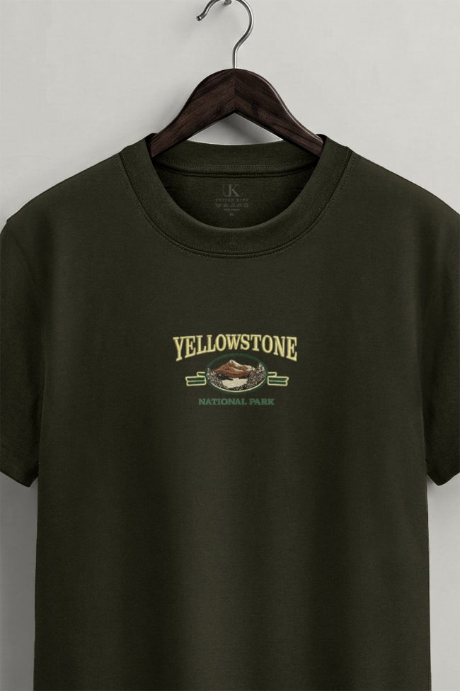 Yellowstone Park, T-Shirt Μπλούζα με Σχέδιο σε Χακί Χρώμα