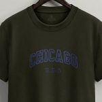 Chicago Navy, T-Shirt Μπλούζα με Σχέδιο σε Χακί Χρώμα
