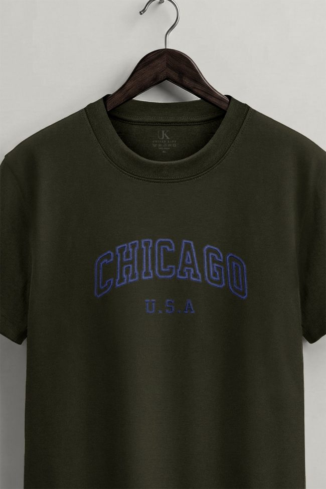 Chicago Navy, T-Shirt Μπλούζα με Σχέδιο σε Χακί Χρώμα