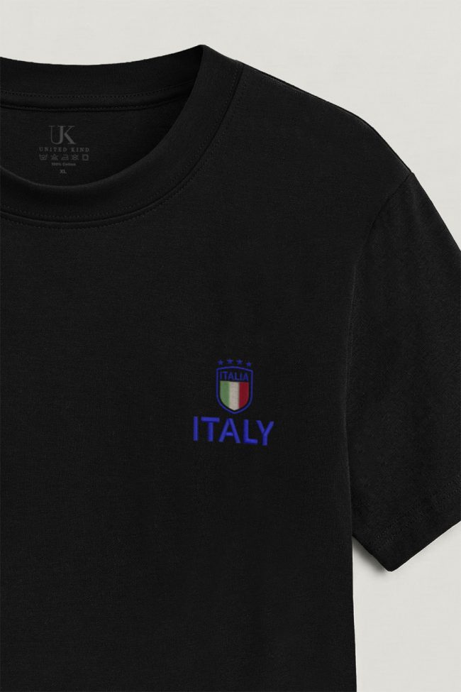 Italia Emblem, T-Shirt Μπλούζα με Σχέδιο σε Μαύρο Χρώμα