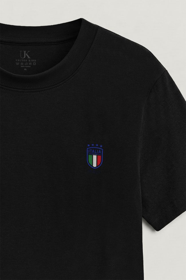Italia Logo, T-Shirt Μπλούζα με Σχέδιο σε Μαύρο Χρώμα