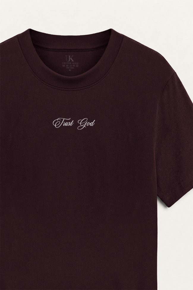 Trust God, Ανδρική Μπλούζα T-Shirt σε Μπορντώ Χρώμα