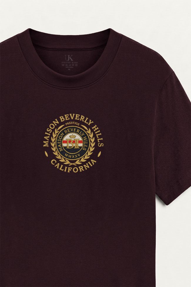 Maison Beverly Hills, Casual Μπλούζα T-Shirt σε Μπορντώ Χρώμα