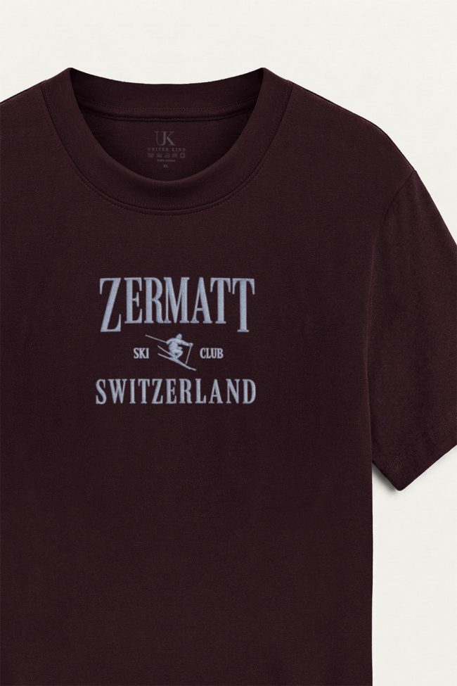 Zermatt Switzerland, T-Shirt Μπλούζα με Σχέδιο σε Μπορντώ Χρώμα