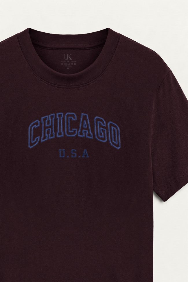 Chicago Navy, T-Shirt Μπλούζα με Σχέδιο σε Μπορντώ Χρώμα