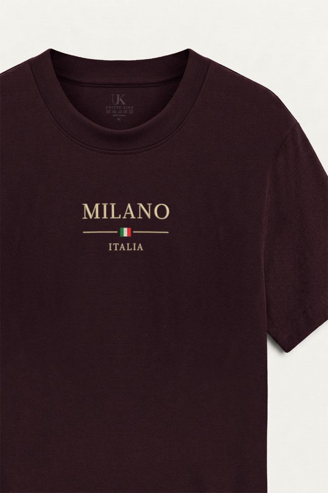 Milano Italia Flag , T-Shirt Μπλούζα με Σχέδιο σε Μπορντώ Χρώμα